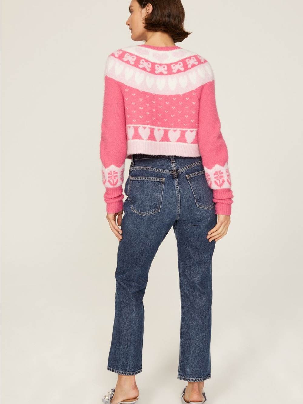 LoveShackFancy Pink and White Cropped Cardigan Sweater - Picture 4 of 7